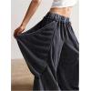 image:imageWomens Ruched Flowy Pants High Waisted Washed Baggy Pants Wide Leg Streetwear TrousersBlack