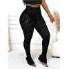 image:imageWomens Sheer Mesh Leggings See Through High Waisted Bell Bottom Skinny PantsBlack