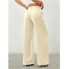 image:imageWomens Straight Wide Leg Linen Pants Drawstring High Waisted Casual Long Trousers with PocketsApricot