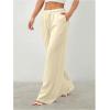 image:imageWomens Straight Wide Leg Linen Pants Drawstring High Waisted Casual Long Trousers with PocketsApricot