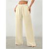 image:imageWomens Straight Wide Leg Linen Pants Drawstring High Waisted Casual Long Trousers with PocketsApricot