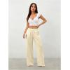 image:imageWomens Straight Wide Leg Linen Pants Drawstring High Waisted Casual Long Trousers with PocketsApricot