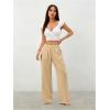 image:imageWomens Straight Wide Leg Linen Pants Drawstring High Waisted Casual Long Trousers with PocketsApricot Beige