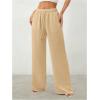 image:imageWomens Straight Wide Leg Linen Pants Drawstring High Waisted Casual Long Trousers with PocketsApricot Beige