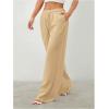 image:imageWomens Straight Wide Leg Linen Pants Drawstring High Waisted Casual Long Trousers with PocketsApricot Beige