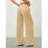 image:imageWomens Straight Wide Leg Linen Pants Drawstring High Waisted Casual Long Trousers with PocketsApricot Beige