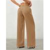 image:imageWomens Straight Wide Leg Linen Pants Drawstring High Waisted Casual Long Trousers with PocketsBrown
