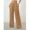 image:imageWomens Straight Wide Leg Linen Pants Drawstring High Waisted Casual Long Trousers with PocketsBrown
