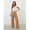 image:imageWomens Straight Wide Leg Linen Pants Drawstring High Waisted Casual Long Trousers with PocketsBrown