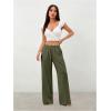 image:imageWomens Straight Wide Leg Linen Pants Drawstring High Waisted Casual Long Trousers with PocketsGreen