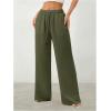 image:imageWomens Straight Wide Leg Linen Pants Drawstring High Waisted Casual Long Trousers with PocketsGreen