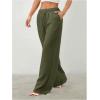image:imageWomens Straight Wide Leg Linen Pants Drawstring High Waisted Casual Long Trousers with PocketsGreen
