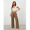 image:imageWomens Straight Wide Leg Linen Pants Drawstring High Waisted Casual Long Trousers with PocketsLight Brown