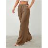 image:imageWomens Straight Wide Leg Linen Pants Drawstring High Waisted Casual Long Trousers with PocketsLight Brown