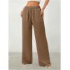 image:imageWomens Straight Wide Leg Linen Pants Drawstring High Waisted Casual Long Trousers with PocketsLight Brown