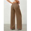 image:imageWomens Straight Wide Leg Linen Pants Drawstring High Waisted Casual Long Trousers with PocketsLight Brown