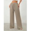 image:imageWomens Straight Wide Leg Linen Pants Drawstring High Waisted Casual Long Trousers with PocketsMix Grey