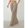 image:imageWomens Straight Wide Leg Linen Pants Drawstring High Waisted Casual Long Trousers with PocketsMix Grey