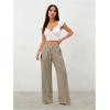 image:imageWomens Straight Wide Leg Linen Pants Drawstring High Waisted Casual Long Trousers with PocketsMix Grey