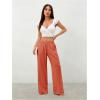 image:imageWomens Straight Wide Leg Linen Pants Drawstring High Waisted Casual Long Trousers with PocketsOrange