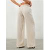 image:imageWomens Straight Wide Leg Linen Pants Drawstring High Waisted Casual Long Trousers with PocketsPure Apricot