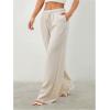 image:imageWomens Straight Wide Leg Linen Pants Drawstring High Waisted Casual Long Trousers with PocketsPure Apricot