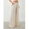 image:imageWomens Straight Wide Leg Linen Pants Drawstring High Waisted Casual Long Trousers with PocketsPure Apricot