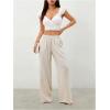 image:imageWomens Straight Wide Leg Linen Pants Drawstring High Waisted Casual Long Trousers with PocketsPure Apricot