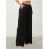 image:imageWomens Straight Wide Leg Linen Pants Drawstring High Waisted Casual Long Trousers with PocketsPure Black