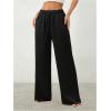 image:imageWomens Straight Wide Leg Linen Pants Drawstring High Waisted Casual Long Trousers with PocketsPure Black