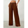 image:imageWomens Straight Wide Leg Linen Pants Drawstring High Waisted Casual Long Trousers with PocketsPure Brown