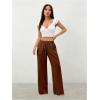 image:imageWomens Straight Wide Leg Linen Pants Drawstring High Waisted Casual Long Trousers with PocketsPure Brown