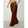 image:imageWomens Straight Wide Leg Linen Pants Drawstring High Waisted Casual Long Trousers with PocketsPure Brown