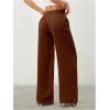 image:imageWomens Straight Wide Leg Linen Pants Drawstring High Waisted Casual Long Trousers with PocketsPure Brown