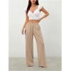 image:imageWomens Straight Wide Leg Linen Pants Drawstring High Waisted Casual Long Trousers with PocketsPure Khaki