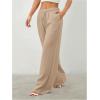 image:imageWomens Straight Wide Leg Linen Pants Drawstring High Waisted Casual Long Trousers with PocketsPure Khaki