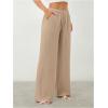 image:imageWomens Straight Wide Leg Linen Pants Drawstring High Waisted Casual Long Trousers with PocketsPure Khaki
