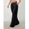 image:imageWomens Straight Wide Leg Linen Pants Drawstring High Waisted Casual Long Trousers with PocketsSoft Black