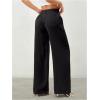 image:imageWomens Straight Wide Leg Linen Pants Drawstring High Waisted Casual Long Trousers with PocketsSoft Black