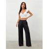 image:imageWomens Straight Wide Leg Linen Pants Drawstring High Waisted Casual Long Trousers with PocketsSoft Black