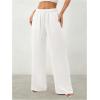 image:imageWomens Straight Wide Leg Linen Pants Drawstring High Waisted Casual Long Trousers with PocketsWhite