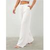 image:imageWomens Straight Wide Leg Linen Pants Drawstring High Waisted Casual Long Trousers with PocketsWhite