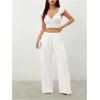 image:imageWomens Straight Wide Leg Linen Pants Drawstring High Waisted Casual Long Trousers with PocketsWhite