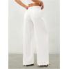 image:imageWomens Straight Wide Leg Linen Pants Drawstring High Waisted Casual Long Trousers with PocketsWhite