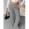 image:imageWomens Striped Foldover Pants Ribbed Knit Wide Leg Pants Elastic High Waisted Casual Lounge TrousersBlack and White