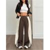 image:imageWomens Striped Side Streetwear Pants Wide Leg Button Front Casual TrousersMulticolor
