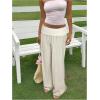 image:imageWomens Wide Leg Linen Pants Low Rise Foldover Casual Lounge Pants Vacation TrousersApricot