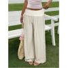image:imageWomens Wide Leg Linen Pants Low Rise Foldover Casual Lounge Pants Vacation TrousersApricot