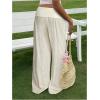 image:imageWomens Wide Leg Linen Pants Low Rise Foldover Casual Lounge Pants Vacation TrousersApricot