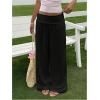 image:imageWomens Wide Leg Linen Pants Low Rise Foldover Casual Lounge Pants Vacation TrousersBlack